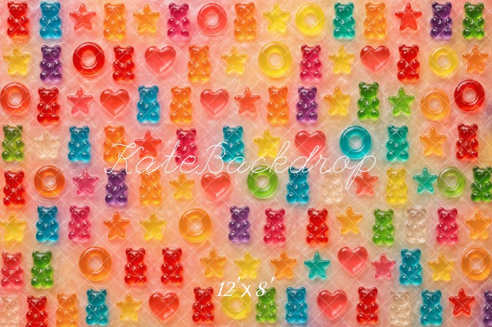Kate Colorful Gummy Bears Hearts Stars Rings Pattern Printed Backdrop Designed by Vertigo Productions