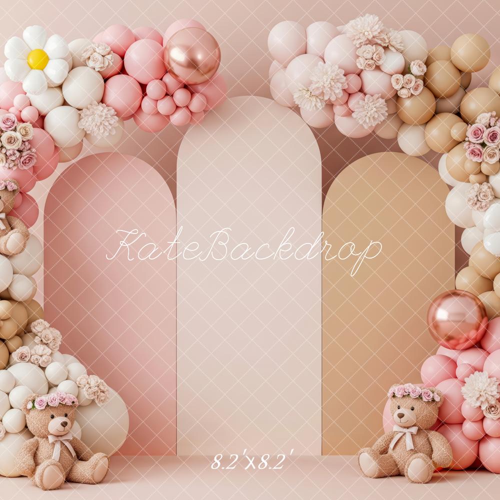 Kate Cake Smash Flower Arch Balloons Teddy Bears Backdrop Designed by Patty Roberts
