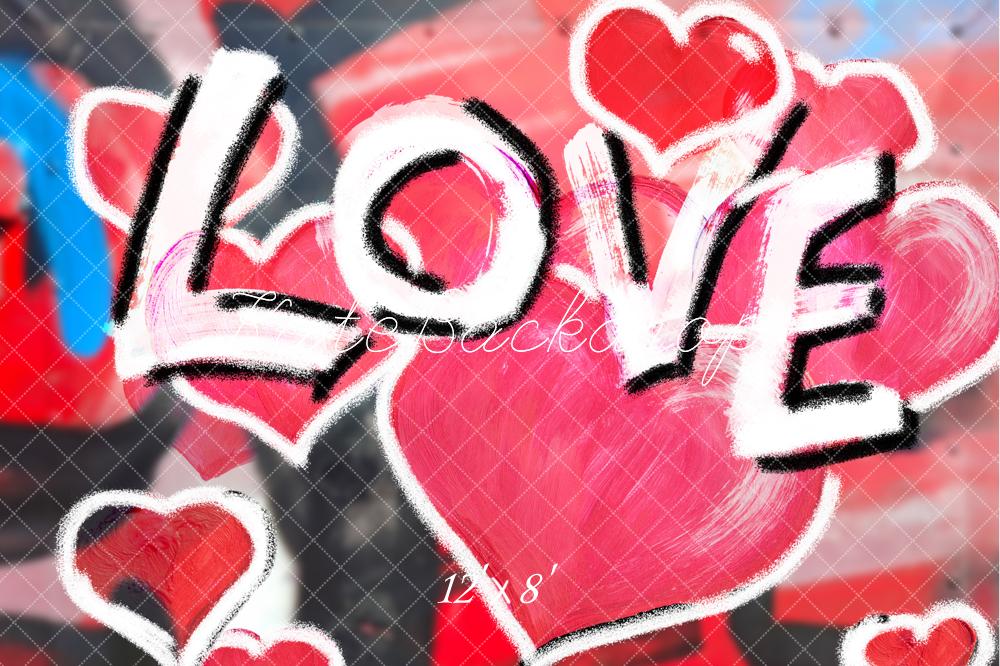 Kate Valentine's Day Graffiti Love Hearts Chalk Style Printed Backdrop Designed by Fantasyphotoart