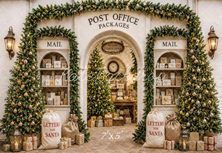 Kate Christmas Post Office Trees Gifts Mailboxes White Printed Backdrop Designed by Emetselch