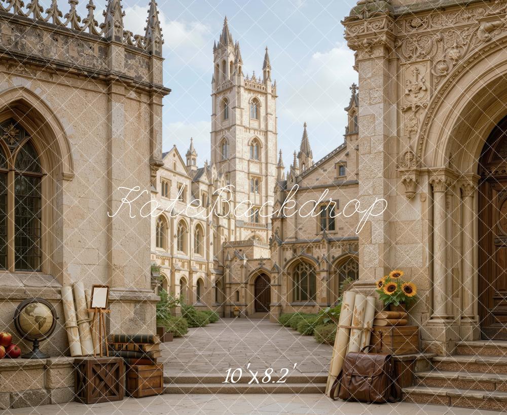 Kate School University Open Entrance Courtyard Printed Backdrop Designed by Mini MakeBelieve