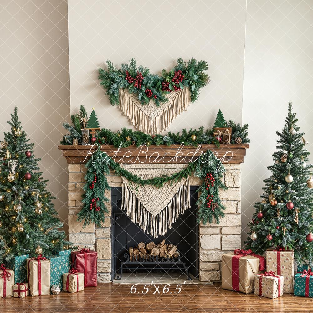 Kate Christmas Tree Fireplace Boho Macrame Garland Presents Backdrop Designed by Emetselch