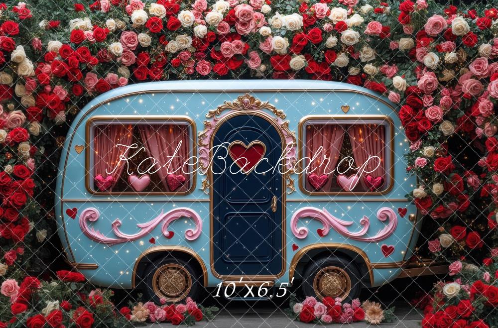 Kate Valentine RV Camper Floral Roses Backdrop Designed by Mini MakeBelieve