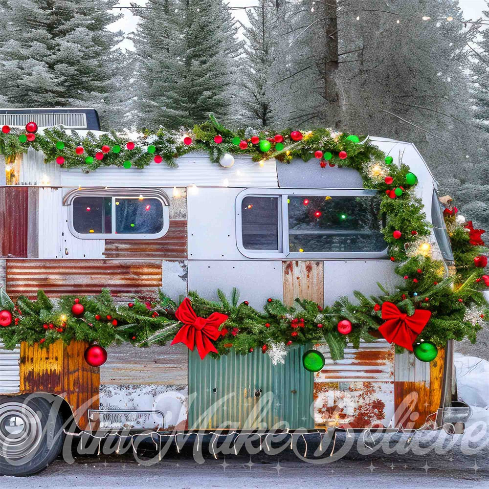 Winter Forest Kerst Kleurvolle Decoratie Gebroken RV Foto Achtergrond Designed by Mini MakeBelieve