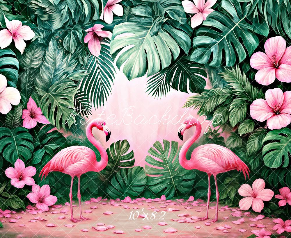 Kate Flamingo Tropical Floral Backdrop Designed by Ashley Paul