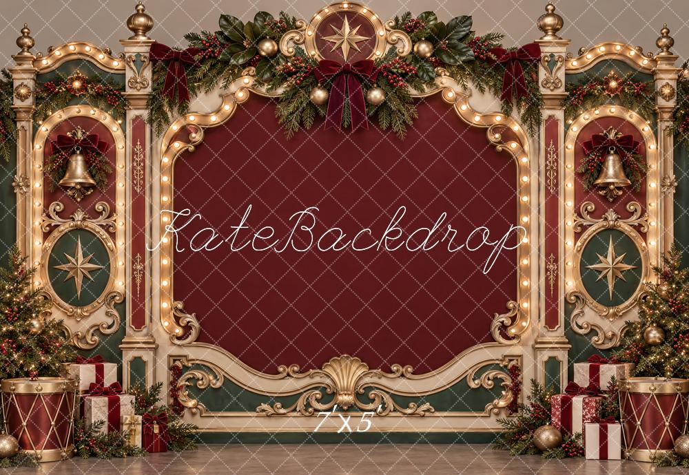 Kate Christmas Ornate Vintage Frame Victorian Burgundy Gold Wall Printed Backdrop Designed by Vertigo Productions