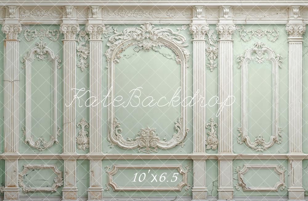 Kate Mint Green Vintage Wall Ornate Columns Printed Backdrop Designed by Emetselch