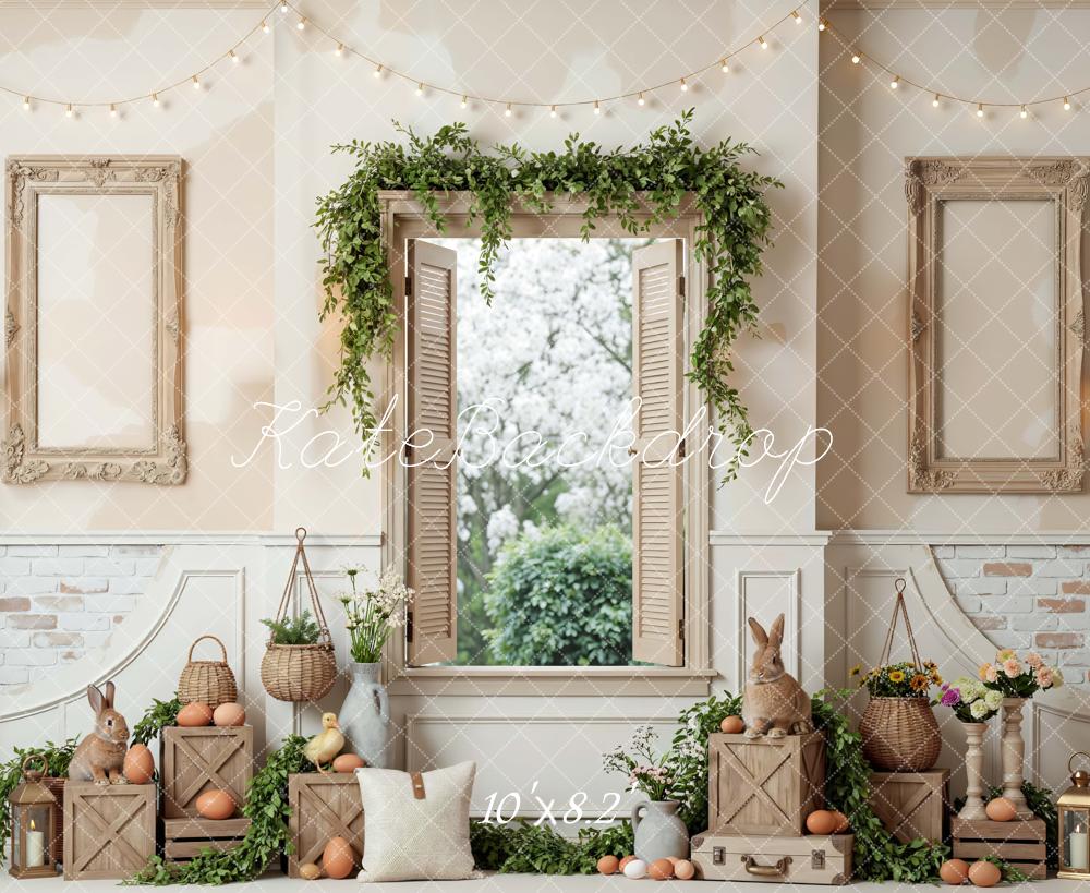 Kate Easter Bunny Eggs Crates Window Garland Printed Backdrop Designed by Mini MakeBelieve