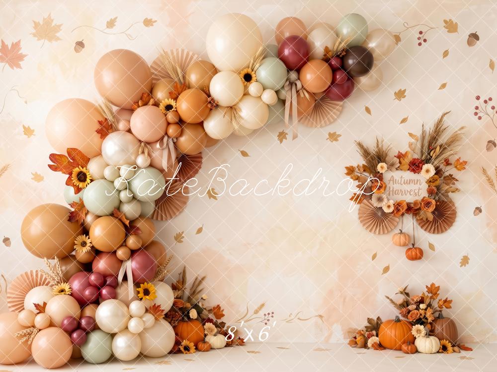 Kate Fall Birthday Floral Balloon Arch Garland Pumpkin Printed Backdrop Designed by Patty Roberts