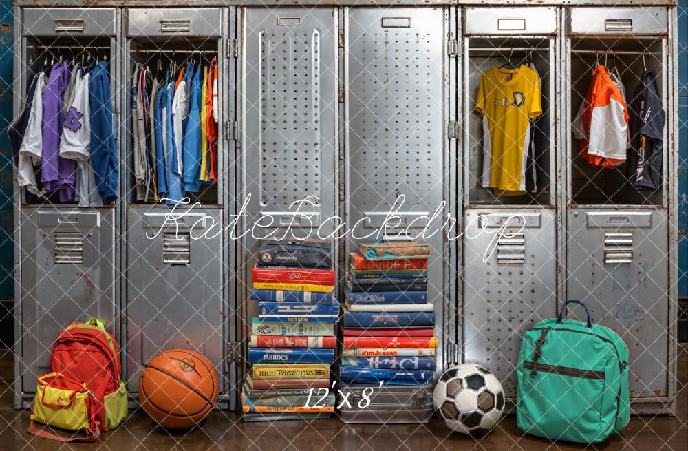 Kate Back To School Lockers Sports Books Backpacks Backdrop Designed by Emetselch