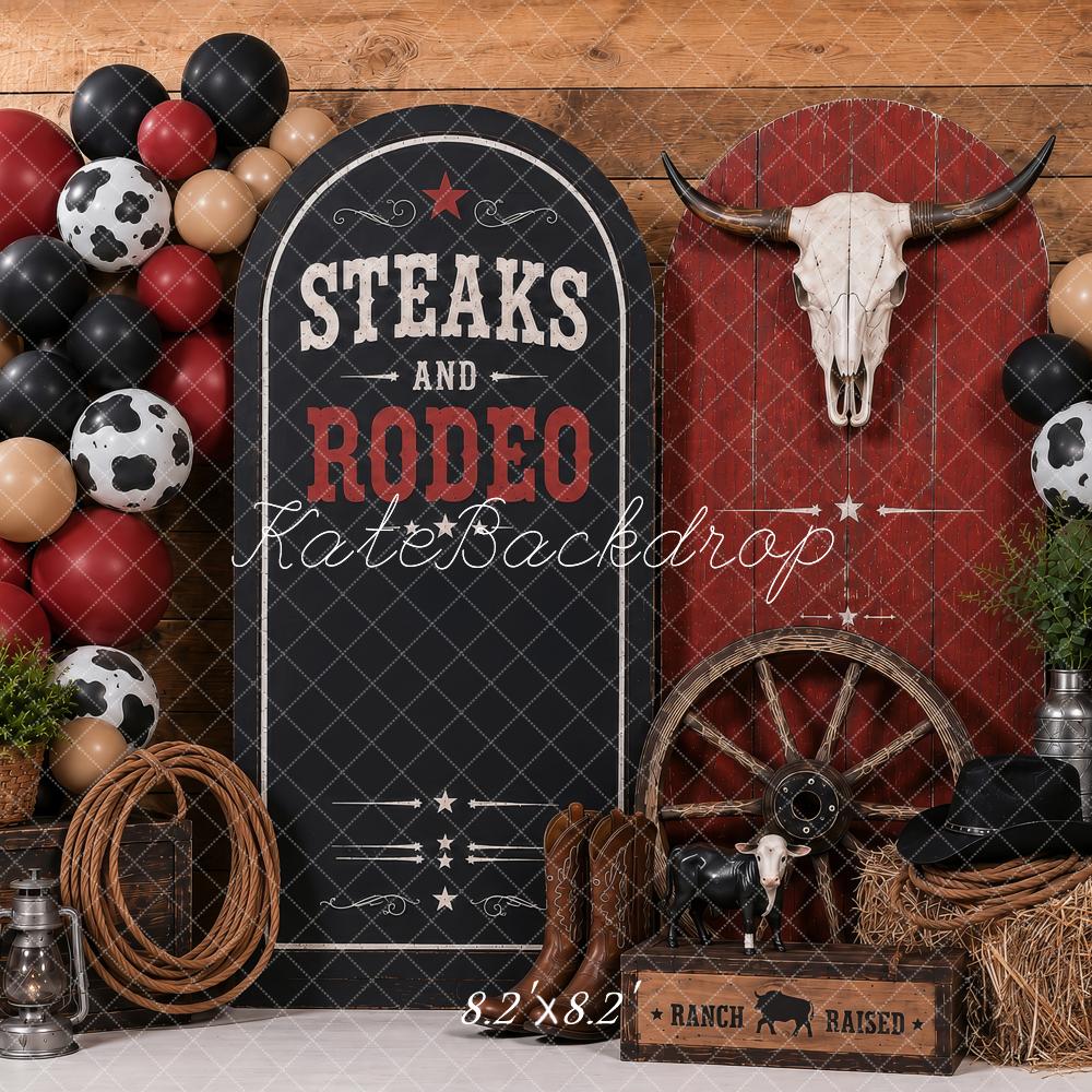 Kate Cake Smash Western Cowboy Steer Skull Balloon Garland Printed Backdrop Designed by Shutter Swan Studios
