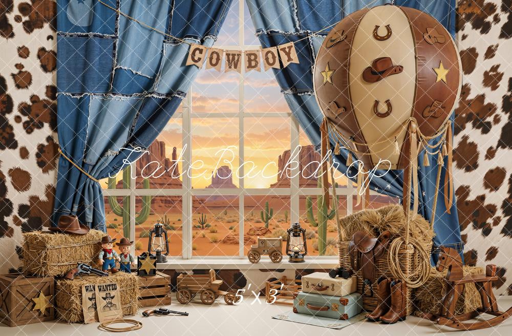 Kate Western Cowboy Hot Air Balloon Western Desert Scene Backdrop Designed by Emetselch