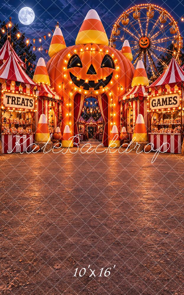 Kate Sweep Halloween Pumpkin Carnival Candy Corn Ferris Wheel Printed Backdrop Designed by Vertigo Productions