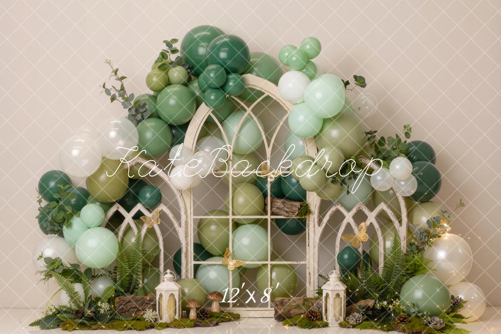Kate Cake Smash Green Balloon Garden Arch Window Printed Backdrop Designed by Emetselch