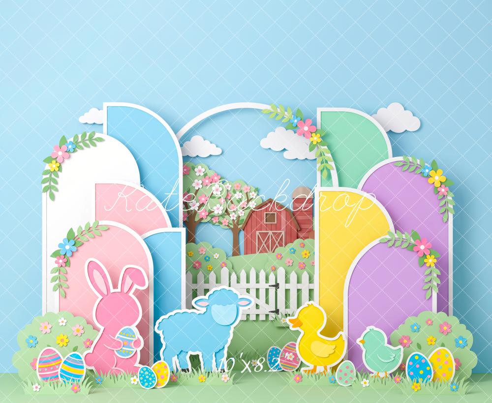 Kate Easter Pastel Papercut Arches Animals Printed Backdrop Designed by Patty Roberts
