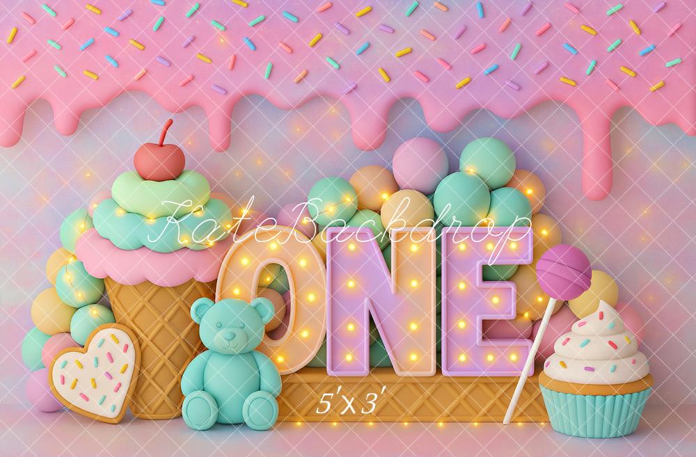 Kate First Birthday Cupcake Candy Pink Backdrop Designed by Ashley Paul