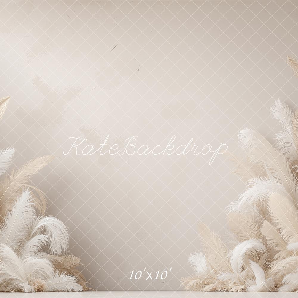Kate Boho Feather Cream Wall Printed Backdrop Designed by Shutter Swan Studios
