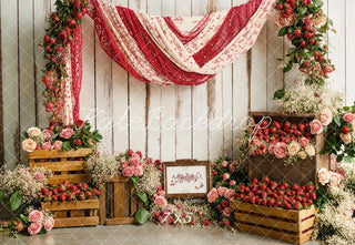 Fondo de cortinas rústico de flores de fresa de primavera diseñado por Emetselch