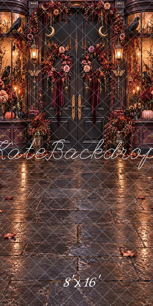 Kate Sweep Halloween Gothic Raven Floral Doorway Printed Backdrop Designed by Vertigo Productions