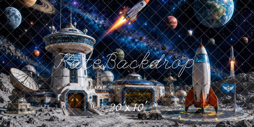 Kate Space Station Moon Base Rockets Printed Backdrop Designed by Megan Leigh Photography