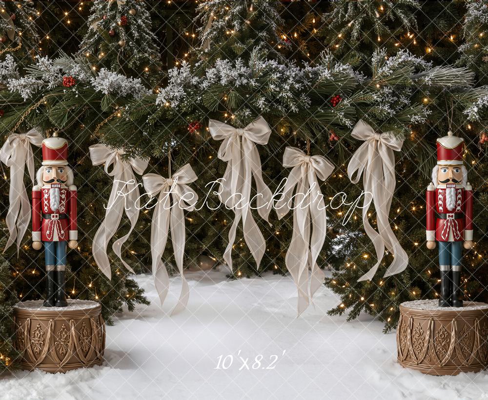 Kate Christmas Nutcracker Evergreen Garland Bows Printed Backdrop Designed by Emetselch