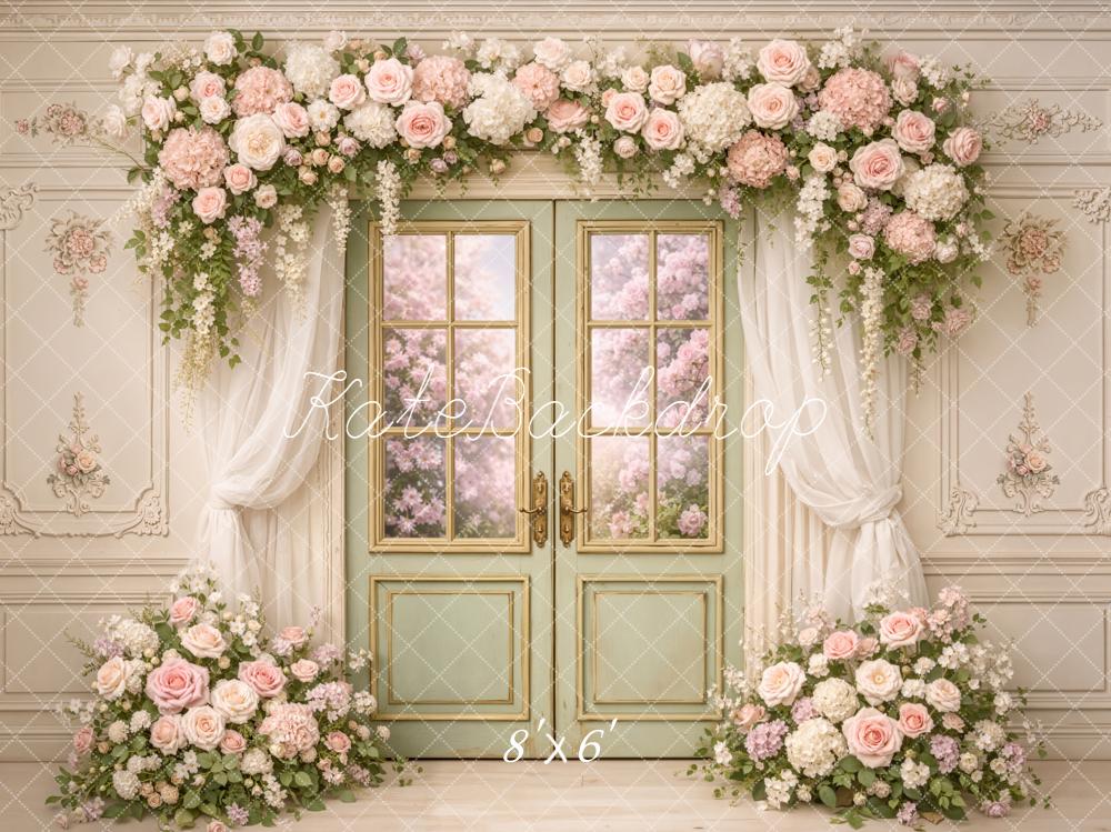 Kate Spring Flower Arch French Door Floral Wall Backdrop Designed by Chain Photography