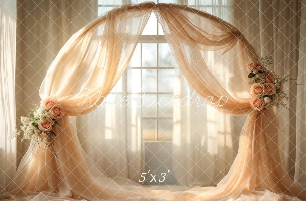 Kate Mother's Day Flower Arch Peach Drapes Window Printed Backdrop Designed by Emetselch