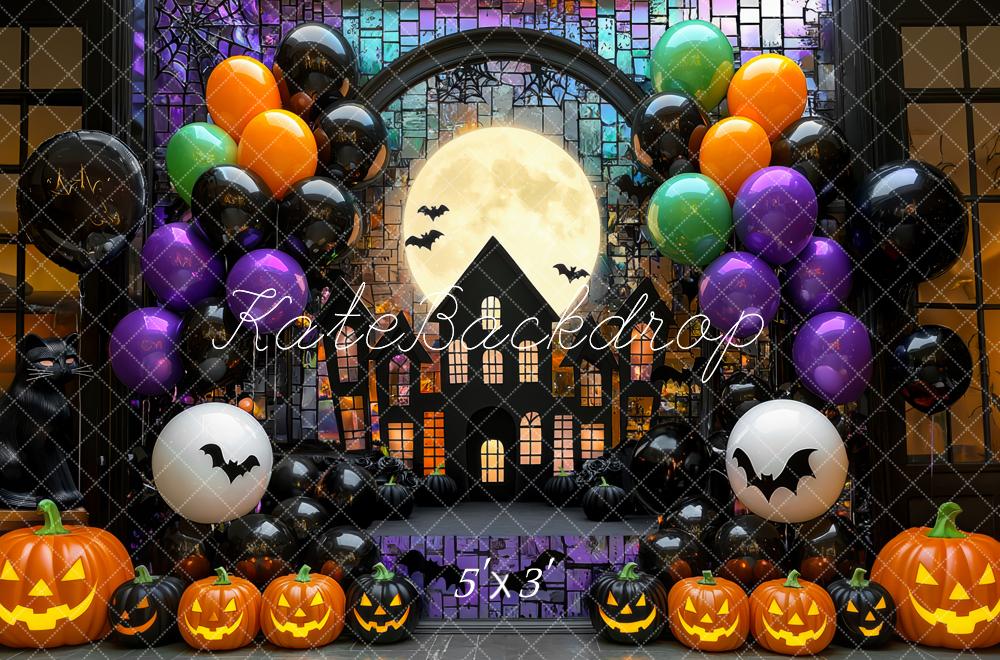 Kate Halloween Moonlit Haunted House Balloons Backdrop Designed by Mini MakeBelieve