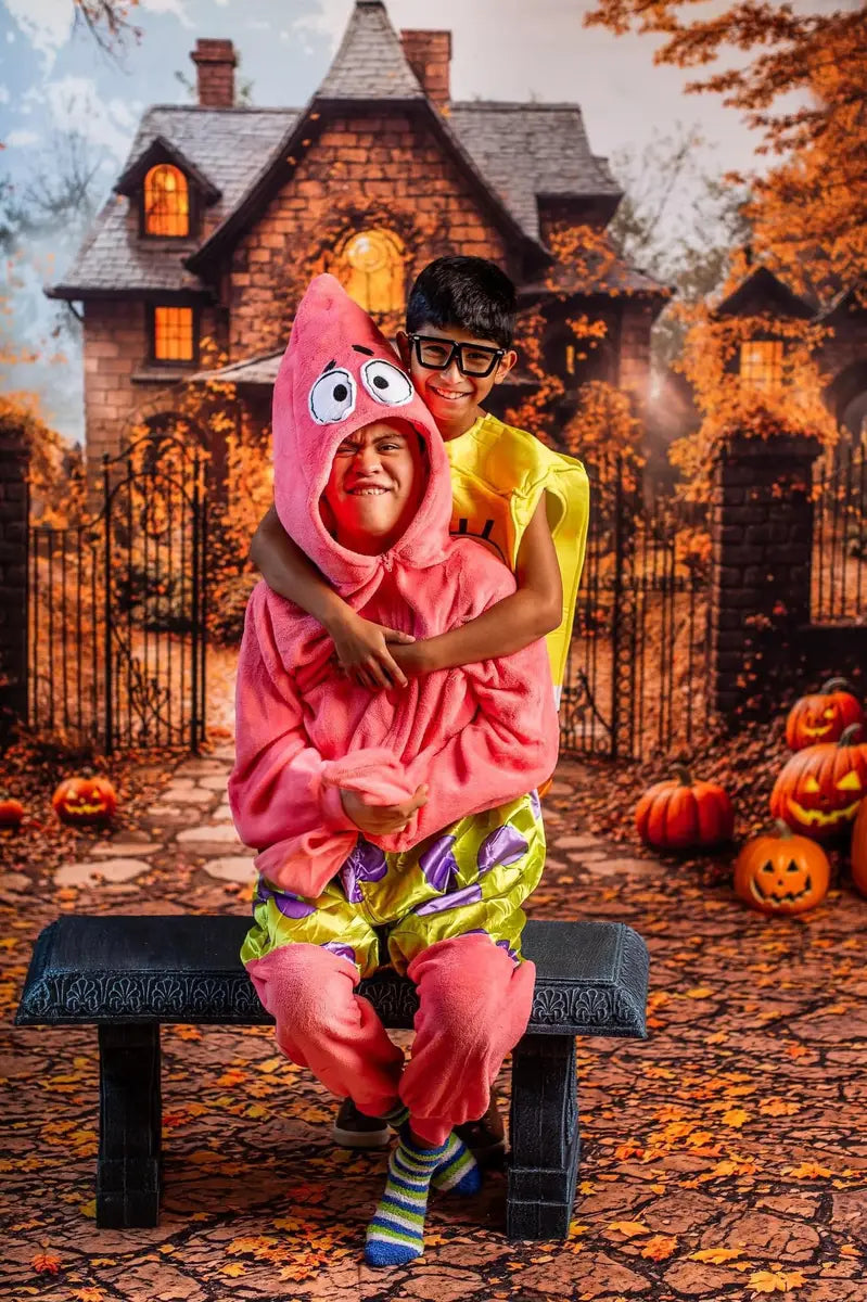 Kate Halloween Fall Vintage House Maple Tree Backdrop Designed by Emetselch