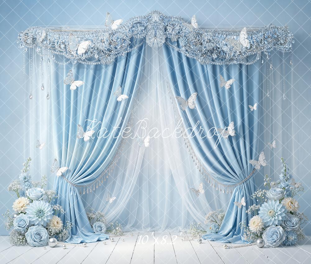 Kate Spring Blue Curtain Butterfly Flower Arch Backdrop Designed by Emetselch