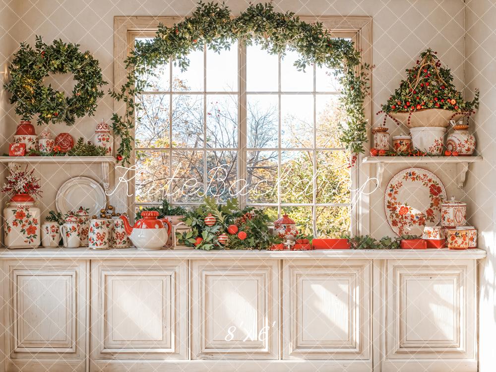 Kate Christmas Kitchen Window Garland Plate Backdrop Designed by Emetselch