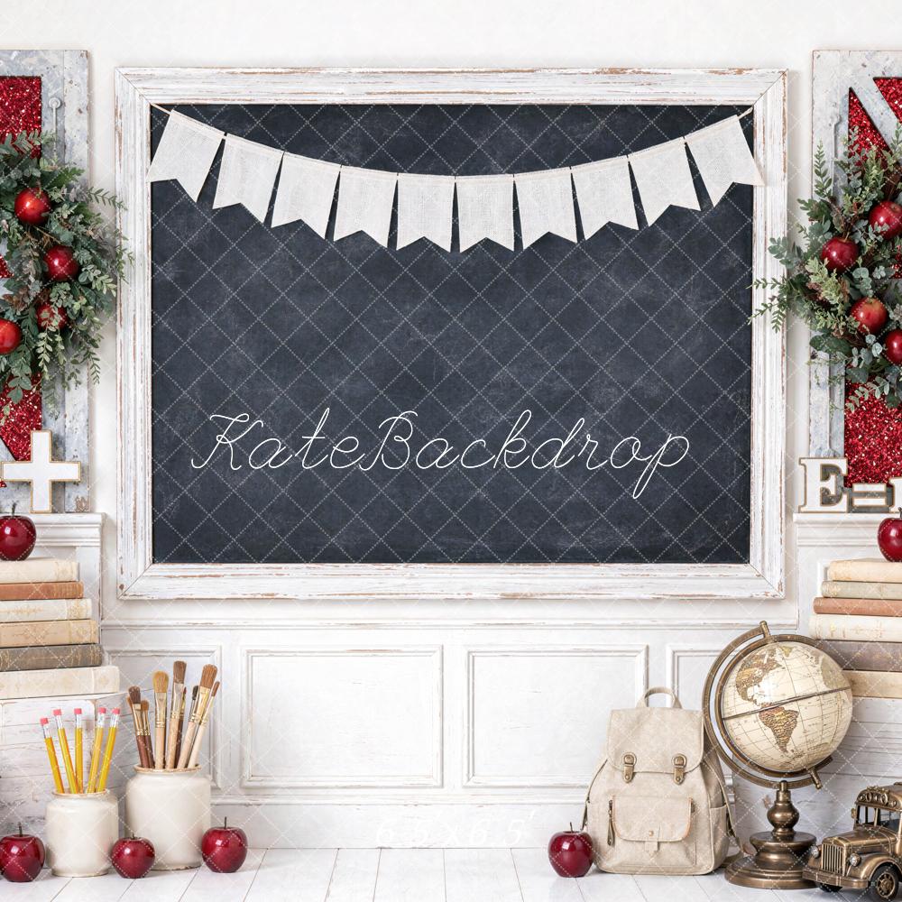 Kate Christmas School Classroom Chalkboard Wreaths Bunting Printed Backdrop Designed by Mini MakeBelieve