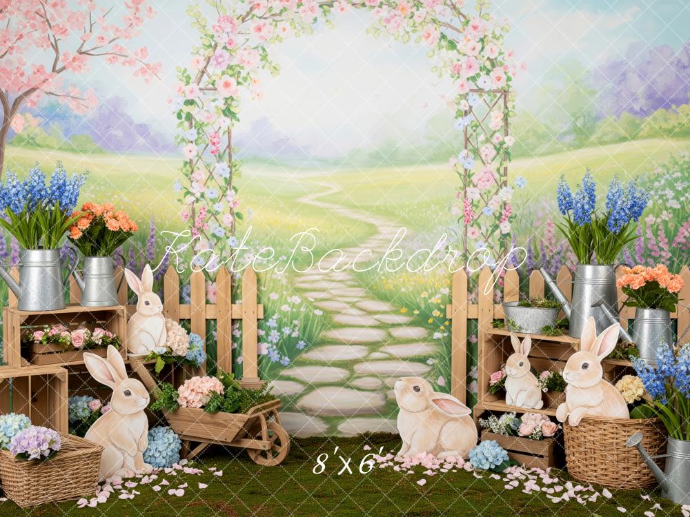 Kate Easter Bunny Flower Arch Garden Path Printed Backdrop Designed by Patty Roberts