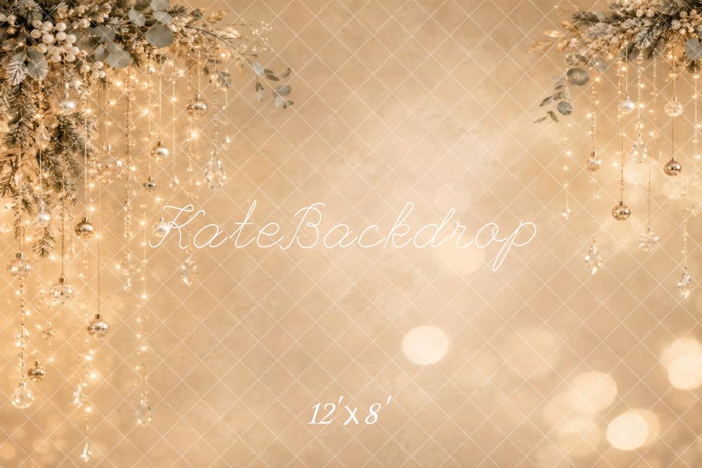 Kate Christmas Champagne Ornament Lights Bokeh Printed Backdrop Designed by Vertigo Productions