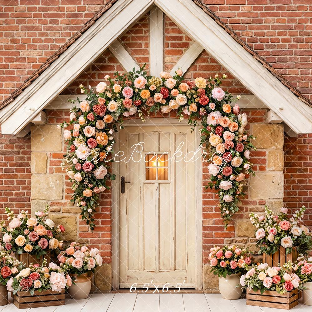 Kate Flower Arch Brick Wall Door Printed Backdrop Designed by Patty Roberts