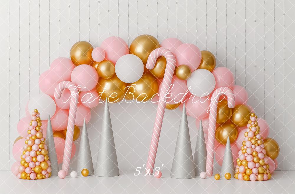 Kate Christmas Pink Candy Cane Balloon Arch Backdrop Designed by Patty Roberts