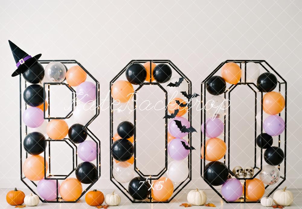 Kate Halloween BOO Letters Balloons Witch Hat Pumpkins Printed Backdrop Designed by Patty Roberts