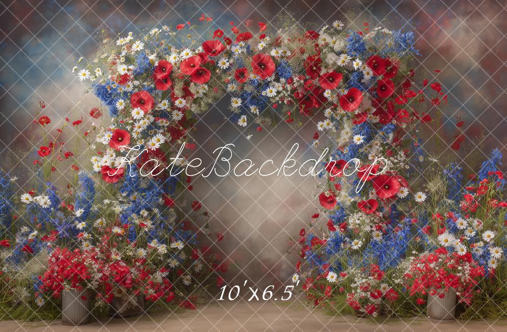 Kate Flower Arch Red Blue White Wildflowers Printed Backdrop Designed by Angela Miller