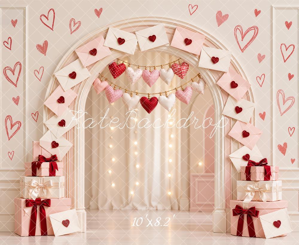 Kate Valentine's Day Heart Envelope Arch Gifts White Printed Backdrop Designed by Emetselch