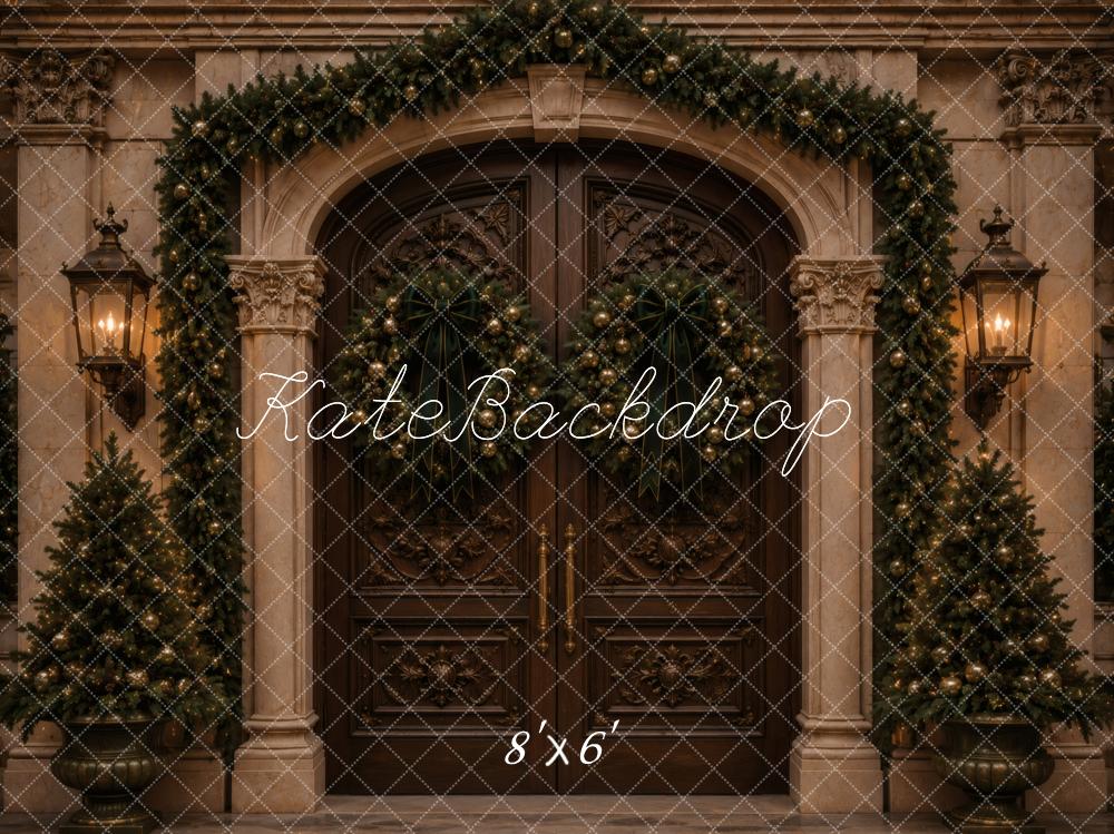 Kate Christmas Garland Wreaths Classic Double Doors Printed Backdrop Designed by Vertigo Productions
