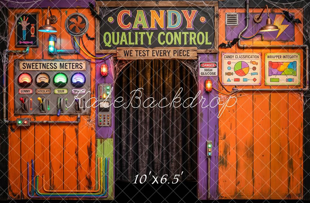 Kate Halloween Candy Factory Quality Control Vintage Colorful Printed Backdrop Designed by Angela Miller