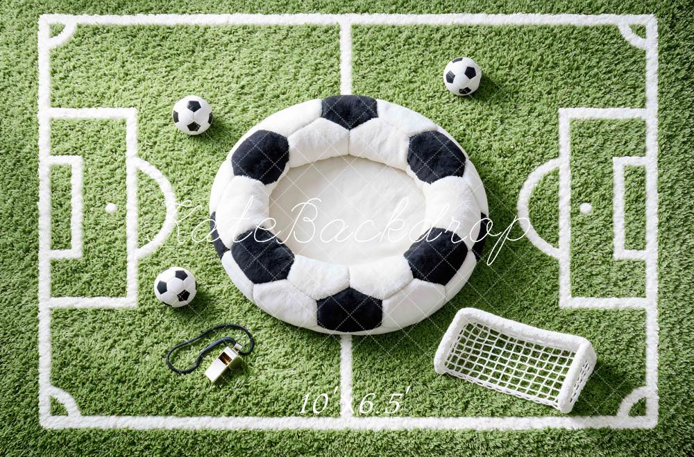 Kate Newborn Soccer Field Green Grass Soccer Ball Goal Printed Backdrop Designed by Mini MakeBelieve