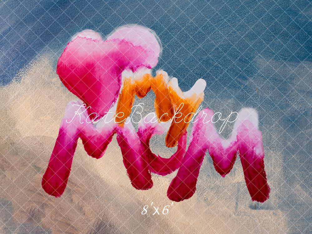 Kate Mother's Day Watercolor Mom Heart Text Blue Backdrop Designed by Fantasyphotoart