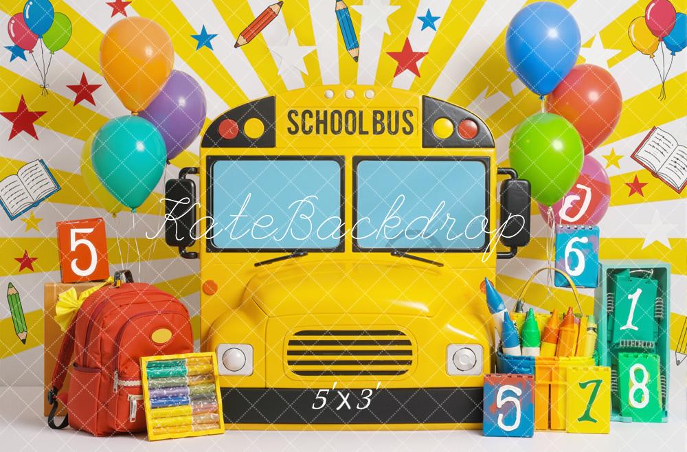 Kate Back to School School Bus Balloons Backpack Crayons Backdrop Designed by Emetselch