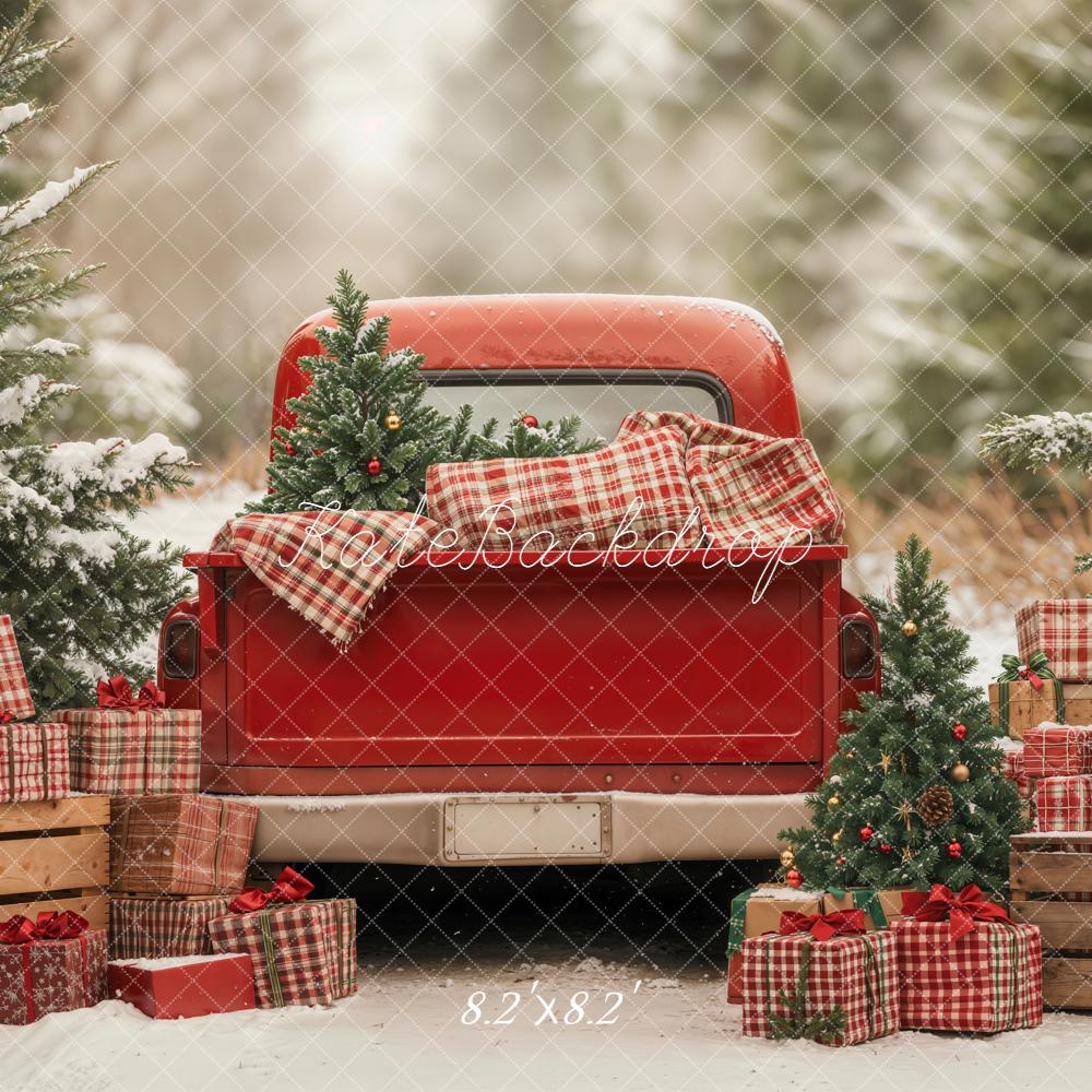 Kate Regalos de Camión Rojo Navideño Fondo Rústico de Nieve Designed by Emetselch