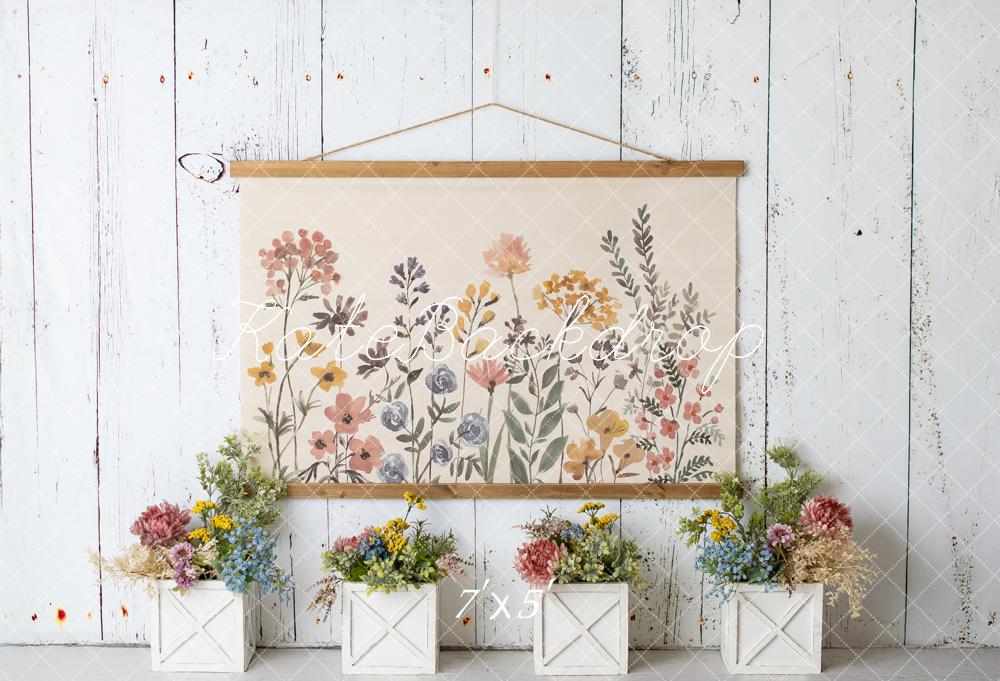 Kate Cake Smash Wildflower White Wood Printed Backdrop Designed by Mandy Ringe Photography