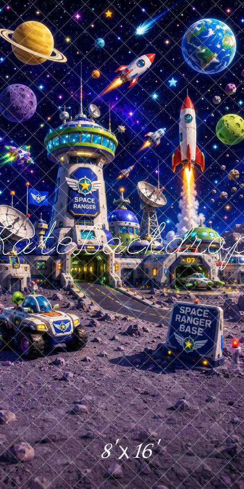 Kate Sweep Fantasy Space Rockets Planets Lunar Base Printed Backdrop Designed by Megan Leigh Photography