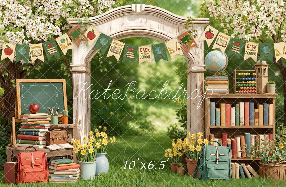 Kate Back To School Garden Arch Books Blackboard Backpack Backdrop Designed by Emetselch