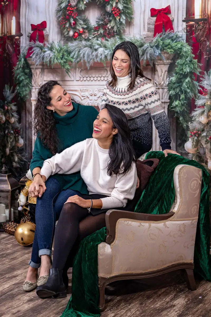 Kate Christmas Retro Red Curtain White Fireplace Backdrop Designed by Emetselch