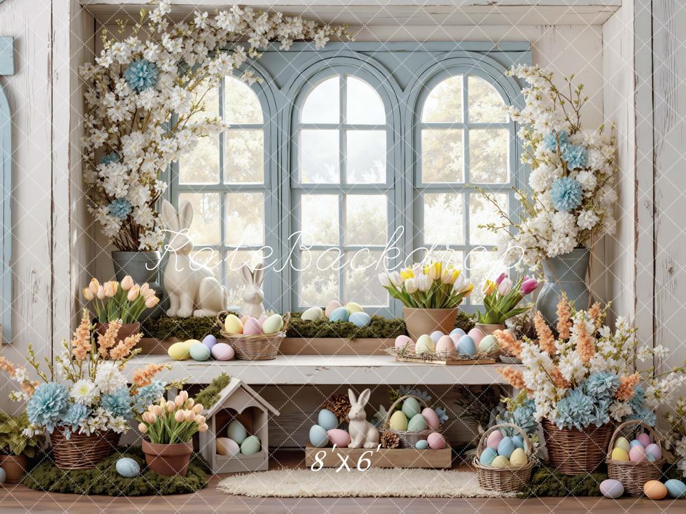 Kate Easter Bunny Floral Egg Window Printed Backdrop Designed by Mini MakeBelieve